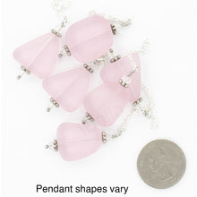 Load image into Gallery viewer, A view of multiples of the pink pendants in the LaRose scarf slide set showing the shape varies. iBella® Scarf Slides and scarf slide sets, jewelry sets.