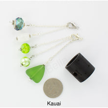 Load image into Gallery viewer, Photo of Kauai scarf slide set with interchangeable beads showing all 5 beads that comes with the scarf slide set and showing a quarter to understand the size of the scarf slide beads. iBella® Scarf Slides and scarf slide sets, jewelry sets.