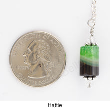Load image into Gallery viewer, Scarf slide set extra pendant titled Hattie - view showing the green pendant laying next to a quarter for size reference. iBella® Scarf Slides and scarf slide sets, jewelry sets.