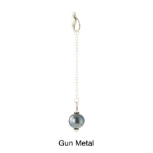 Load image into Gallery viewer, Scarf slide jewelry set extra pearl titled Gun Metal - view showing the pearl hanging.