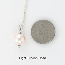 Load image into Gallery viewer, Scarf slide jewelry set extra pearl titled Light Turkish Rose - view showing the pearl laying next to a quarter for size reference.