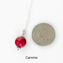 Load image into Gallery viewer, Scarf slide jewelry set extra pearl titled Carmine - view showing the pearl laying next to a quarter for size reference.