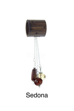 Load image into Gallery viewer, iBella® scarf slide jewelry set named Sedona - alternate scarf slide set bead combination with the dark red pendant. This scarf slide is pictured hanging. iBella® Scarf Slides and scarf slide sets, jewelry sets.