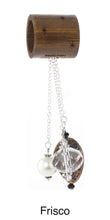 Load image into Gallery viewer, iBella® scarf slide jewelry set named Frisco - alternate scarf slide set bead combination with the brown metal twisted pendant. This scarf slide is pictured hanging. iBella® Scarf Slides and scarf slide sets, jewelry sets.