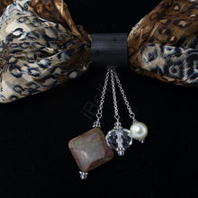 Load image into Gallery viewer, iBella® scarf slide jewelry set named Frisco pictured hanging on a scarf. iBella® Scarf Slides and scarf slide sets, jewelry sets.