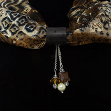 Load image into Gallery viewer, iBella® scarf slide jewelry set named Marlowe pictured hanging on a scarf. iBella® Scarf Slides and scarf slide sets, jewelry sets.