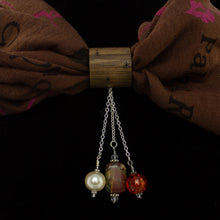 Load image into Gallery viewer, iBella® scarf slide jewelry set named Navajo pictured hanging on a scarf. iBella® Scarf Slides and scarf slide sets, jewelry sets.