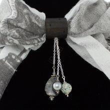 Load image into Gallery viewer, iBella® scarf slide jewelry set named Ranier pictured hanging on a scarf. iBella® Scarf Slides and scarf slide sets, jewelry sets.