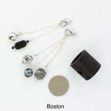 Load image into Gallery viewer, iBella® scarf slide jewelry set named Boston - shown laying next to a quarter. iBella® Scarf Slides and scarf slide sets, jewelry sets.