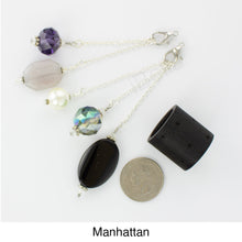Load image into Gallery viewer, iBella® scarf slide jewelry set named Manhattan - shown laying next to a quarter. iBella® Scarf Slides and scarf slide sets, jewelry sets.