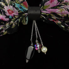 Load image into Gallery viewer, iBella® scarf slide jewelry set named Manhattan pictured hanging on a scarf. iBella® Scarf Slides and scarf slide sets, jewelry sets.