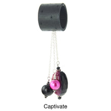 Load image into Gallery viewer, iBella® scarf slide jewelry set named Captivate - scarf slide set bead combination with the black and pink agate/quartz pendant. This scarf slide set is pictured hanging. iBella® Scarf Slides and scarf slide sets, jewelry sets.