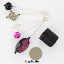Load image into Gallery viewer, iBella® scarf slide jewelry set named Captivate - shown laying next to a quarter. iBella® Scarf Slides and scarf slide sets, jewelry sets.