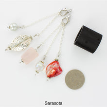 Load image into Gallery viewer, iBella® scarf slide jewelry set named Sarasota - shown laying next to a quarter. iBella® Scarf Slides and scarf slide sets, jewelry sets.