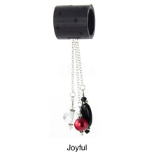 Load image into Gallery viewer, iBella® scarf slide jewelry set named Joyful - alternate scarf slide set bead combination with the black agate pendant. This scarf slide is pictured hanging. iBella® Scarf Slides and scarf slide sets, jewelry sets.