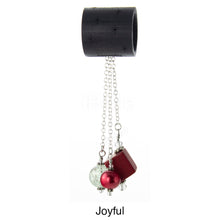 Load image into Gallery viewer, iBella® scarf slide jewelry set named Joyful - alternate scarf slide set bead combination with the red cube pendant. This scarf slide set is pictured hanging. iBella® Scarf Slides and scarf slide sets, jewelry sets.