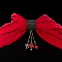 Load image into Gallery viewer, iBella® scarf slide jewelry set named Joyful pictured hanging on a scarf. iBella® Scarf Slides and scarf slide sets, jewelry sets.