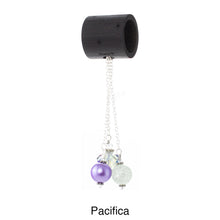 Load image into Gallery viewer, iBella® scarf slide jewelry set named Pacifica - alternate scarf slide set bead combination with 2 pearls and a crystal. This scarf slide is pictured hanging. iBella® Scarf Slides and scarf slide sets, jewelry sets.