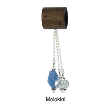 Load image into Gallery viewer, iBella® scarf slide jewelry set named Molokini - alternate scarf slide set bead combination with the blue pendant. This scarf slide is pictured hanging. iBella® Scarf Slides and scarf slide sets, jewelry sets.