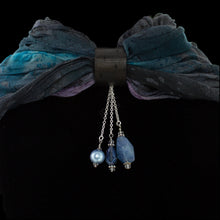 Load image into Gallery viewer, iBella® scarf slide jewelry set named Molokini pictured hanging on a scarf. iBella® Scarf Slides and scarf slide sets, jewelry sets.