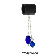 Load image into Gallery viewer, iBella® scarf slide jewelry set named Wedgewood - alternate scarf slide set bead combination with the AAA pendant. This scarf slide set is pictured hanging. iBella® Scarf Slides and scarf slide sets, jewelry sets.