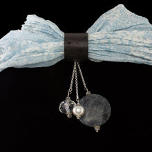 Load image into Gallery viewer, iBella® scarf slide jewelry set named Yosemite pictured hanging on a scarf. iBella® Scarf Slides and scarf slide sets, jewelry sets.