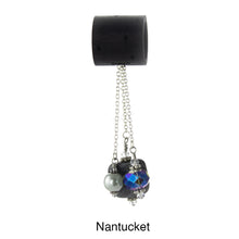 Load image into Gallery viewer, iBella® scarf slide jewelry set named Nantucket - alternate scarf slide set bead combination with the gray pendant. This scarf slide set is pictured hanging. iBella® Scarf Slides and scarf slide sets, jewelry sets.