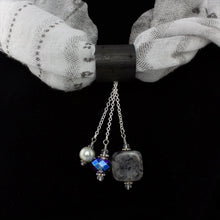 Load image into Gallery viewer, iBella® scarf slide jewelry set named Nantucket pictured hanging on a scarf. iBella® Scarf Slides and scarf slide sets, jewelry sets.