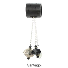 Load image into Gallery viewer, iBella® scarf slide jewelry set named Santiago - scarf slide set bead combination with the silver metal pendant. This scarf slide set is pictured hanging. iBella® Scarf Slides and scarf slide sets, jewelry sets.