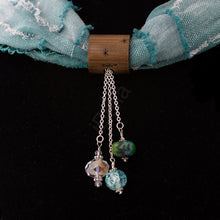 Load image into Gallery viewer, iBella® scarf slide jewelry set named Lahaina alternate view 1 pictured hanging on a scarf. iBella® Scarf Slides and scarf slide sets, jewelry sets.
