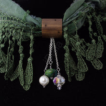 Load image into Gallery viewer, iBella® scarf slide jewelry set named Lahaina alternate view 2 pictured hanging on a scarf. iBella® Scarf Slides and scarf slide sets, jewelry sets.