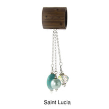 Load image into Gallery viewer, iBella® scarf slide jewelry set named Saint Lucia - alternate scarf slide set bead combination with the turquoise color pendant. This scarf slide set is pictured hanging. iBella® Scarf Slides and scarf slide sets, jewelry sets.