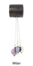 Load image into Gallery viewer, iBella® scarf slide jewelry set named Milan - alternate scarf slide set bead combination with the light purple round pendant. This scarf slide is pictured hanging. iBella® Scarf Slides and scarf slide sets, jewelry sets.
