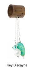 Load image into Gallery viewer, iBella® scarf slide jewelry set named Key Biscayne - alternate scarf slide set bead combination with the blue/green/aqua pendant. This scarf slide set is pictured hanging. iBella® Scarf Slides and scarf slide sets, jewelry sets.