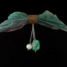 Load image into Gallery viewer, iBella® scarf slide jewelry set named Key Biscayne pictured hanging on a scarf. iBella® Scarf Slides and scarf slide sets, jewelry sets.