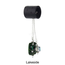 Load image into Gallery viewer, iBella® scarf slide jewelry set named Lakeside - scarf slide set bead combination with the green pendant. This scarf slide set is pictured hanging. iBella® Scarf Slides and scarf slide sets, jewelry sets.