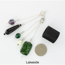 Load image into Gallery viewer, iBella® scarf slide jewelry set named Lakeside - shown laying next to a quarter. iBella® Scarf Slides and scarf slide sets, jewelry sets.
