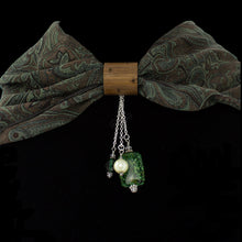 Load image into Gallery viewer, iBella® scarf slide jewelry set named Lakeside pictured hanging on a scarf. iBella® Scarf Slides and scarf slide sets, jewelry sets.