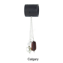 Load image into Gallery viewer, iBella® scarf slide jewelry set named Calgary - alternate scarf slide set bead combination with the brown pendant. This scarf slide is pictured hanging. iBella® Scarf Slides and scarf slide sets, jewelry sets.