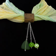 Load image into Gallery viewer, iBella® scarf slide jewelry set named Kauai pictured hanging on a scarf. iBella® Scarf Slides and scarf slide sets, jewelry sets.