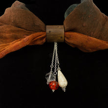 Load image into Gallery viewer, iBella® scarf slide jewelry set named Barcelona pictured hanging on a scarf. iBella® Scarf Slides and scarf slide sets, jewelry sets.