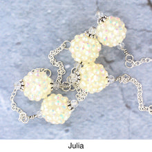 Load image into Gallery viewer, Scarf slide set extra crystal titled Julia - view showing the bead hanging.  iBella® Scarf Slides and scarf slide sets, jewelry sets.
