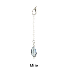 Load image into Gallery viewer, Scarf slide set extra crystal titled Millie - view showing the crystal hanging.  iBella® Scarf Slides and scarf slide sets, jewelry sets.
