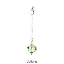 Load image into Gallery viewer, Scarf slide set extra crystal titled Juliette - view showing the crystal hanging.  iBella® Scarf Slides and scarf slide sets, jewelry sets.
