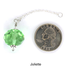 Load image into Gallery viewer, Scarf slide set extra crystal titled Juliette - view showing the crystal laying next to a quarter for size reference.  iBella® Scarf Slides and scarf slide sets, jewelry sets.
