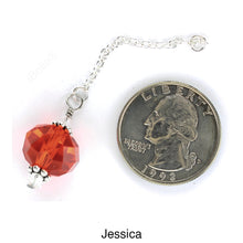 Load image into Gallery viewer, Scarf slide set extra crystal titled Jessica - view showing the crystal laying next to a quarter for size reference.  iBella® Scarf Slides and scarf slide sets, jewelry sets.
