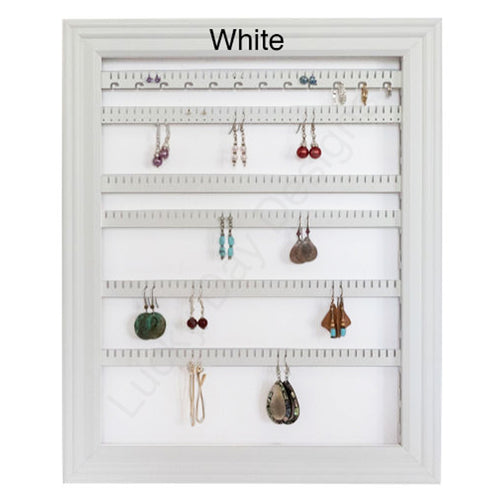 Wall mounted framed earring holder Large White