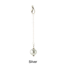 Load image into Gallery viewer, Scarf slide jewelry set extra pearl titled Silver - view showing the pearl hanging.
