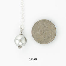 Load image into Gallery viewer, Scarf slide jewelry set extra pearl titled Silver - view showing the pearl laying next to a quarter for size reference.
