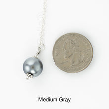Load image into Gallery viewer, Scarf slide jewelry set extra pearl titled Medium Gray - view showing the pearl laying next to a quarter for size reference.
